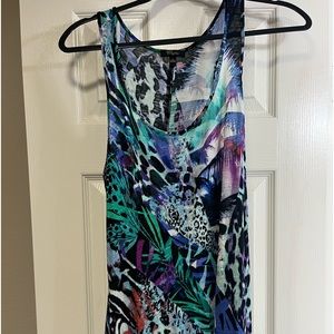 $5 SALE Small Cupio tank top. Jungle  themed pattern. Asymmetric hem. EUC